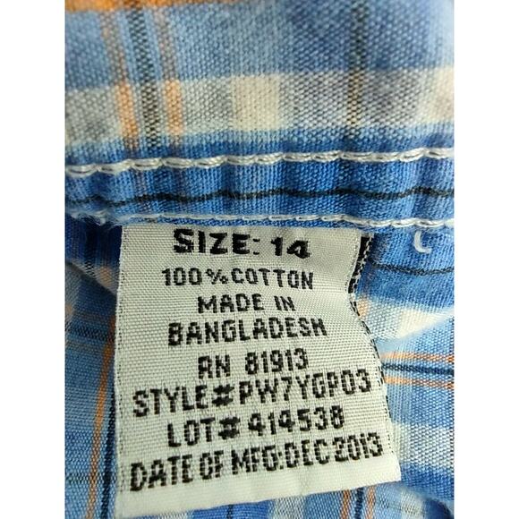 PD&C Boys Flannel Button Up Long Sleeve Shirt Size 14 Plaid Blue 100% Cotton - Picture 4 of 9